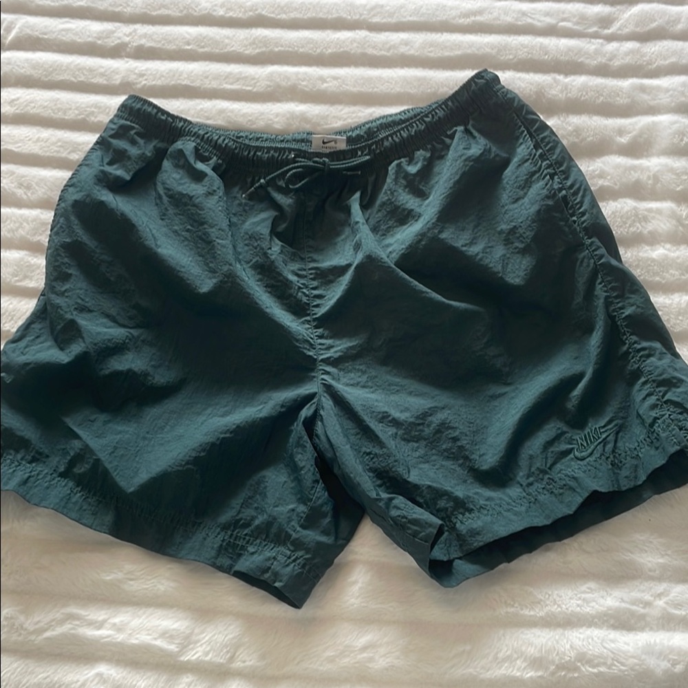 Vintage Nike Nylon Green Athletic Shorts with drawstring, women's size L